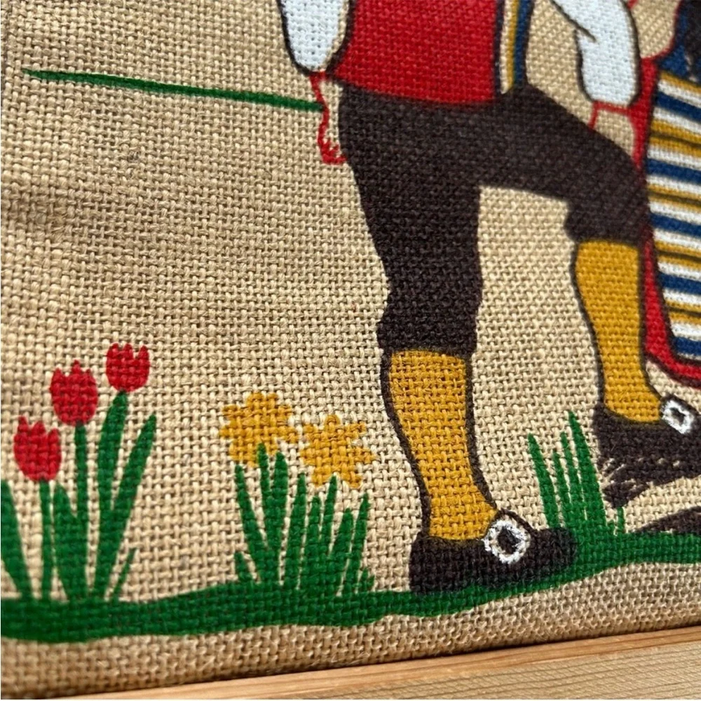 Vintage Mid-Century MCM Retro Folk Art Scandinavian Burlap Textile Wall Hanging